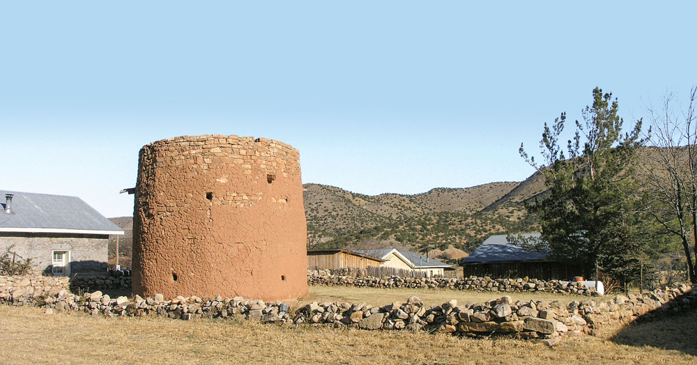 A stone torreón (below) protected townsfolk from the Mescalero Apaches in Lincoln, the village made famous by Billy's 1881 jailbreak.