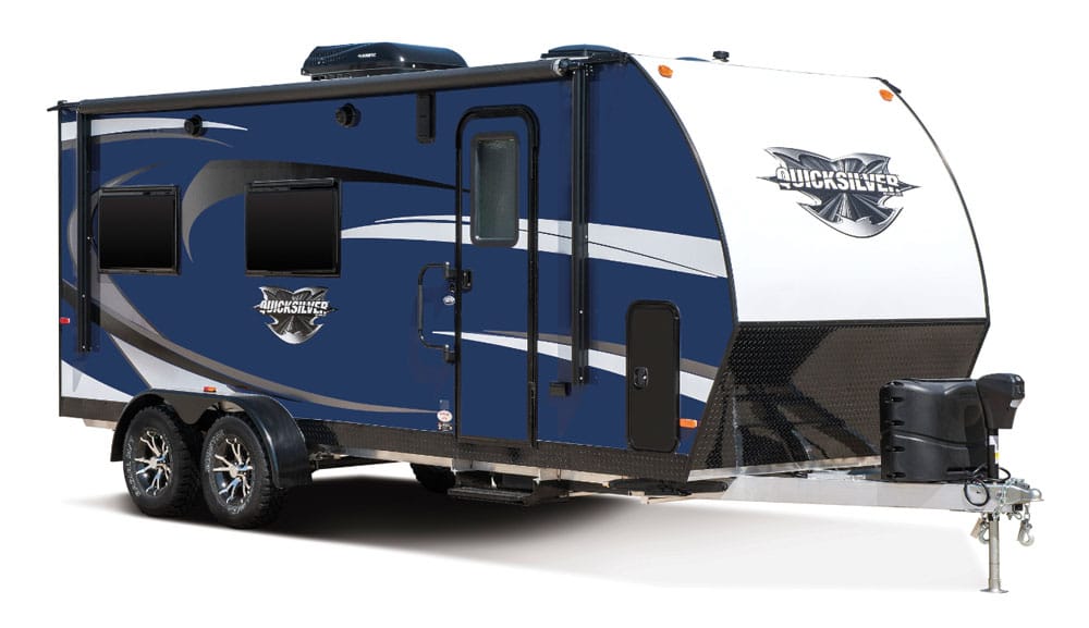 Navy blue Livin’ Lite QuickSilver travel trailer