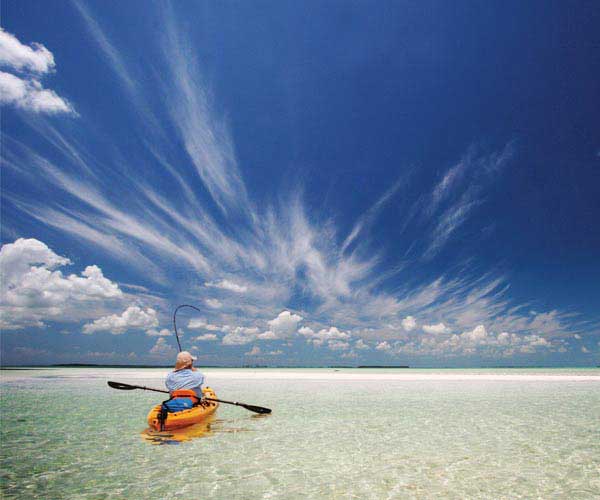 Man fishing on kayak at Bahia Honda State Park