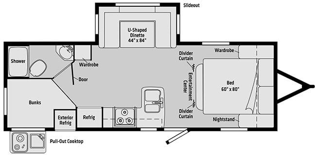 Floorplan of 2019 Winnebago 2455BHS bunkhouse