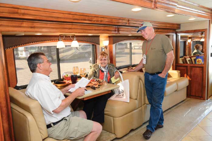 Don’t let other shoppers deter you from fully inspecting an RV. Sit on all the furniture, pretend to make a meal in the kitchen, stand in the shower and lie on the bed. Ask a sales rep to bring in the slides to see what the rig is like in travel mode. 