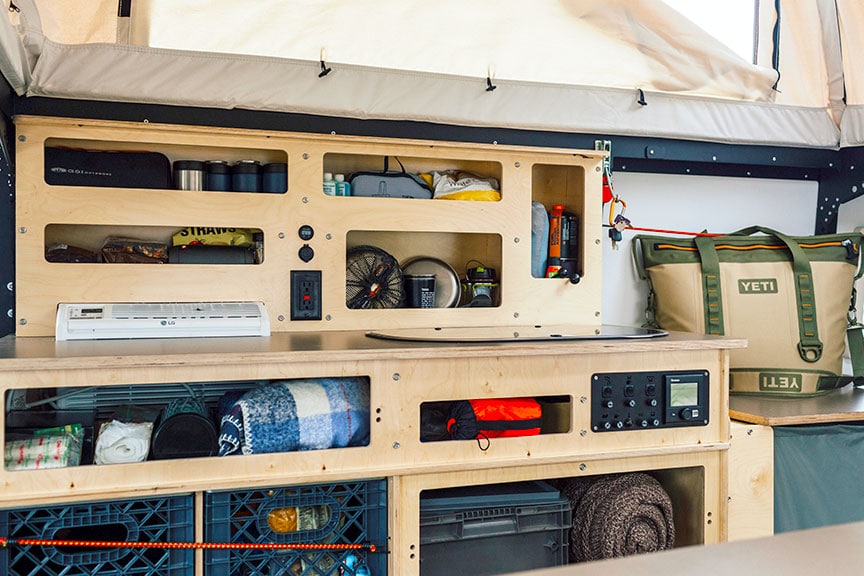 Birch shelves inside Mantis trailer