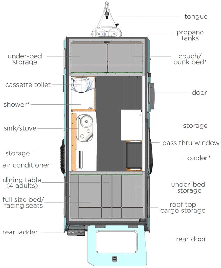 Floorplan illustration of Mantis trailer