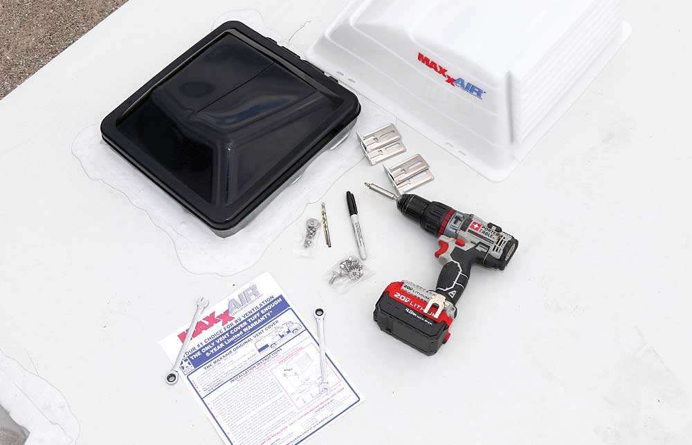 Maxxair vent-cover kit and tools and supplies for installation