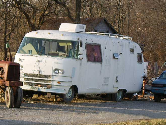 The McClelland’s vintage motorhome on the day it was towed via tractor from a neighboring farmer’s field after sitting idle for 20 years.