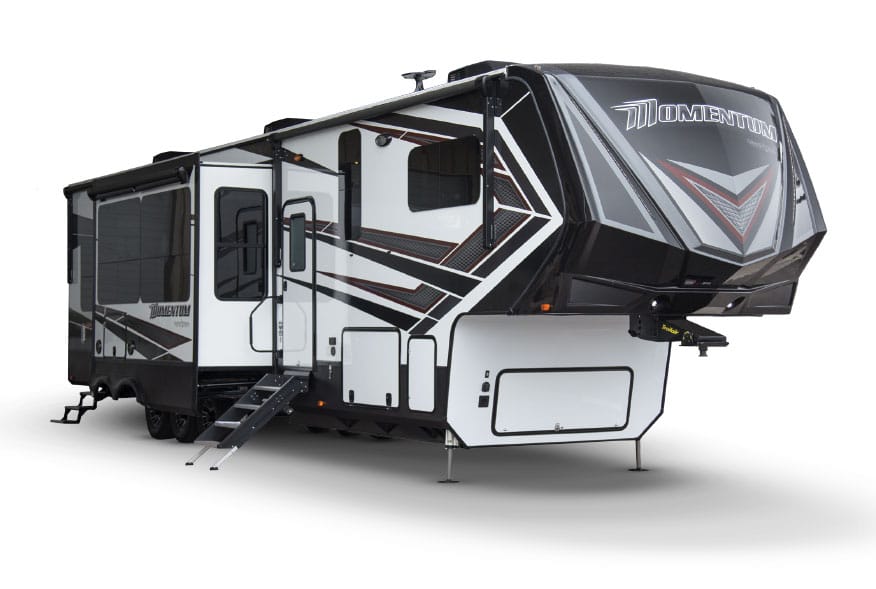 Grand Design Momentum fifth wheel with stairs down