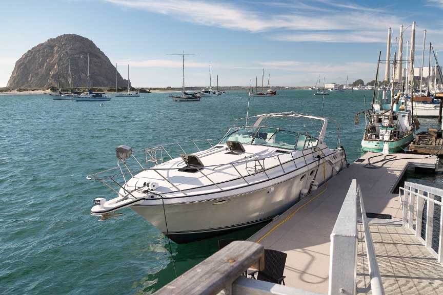 Iconic Morro Rock, a 581-foot-high volcanic plug, identifies the harbor town of Morro Bay. 