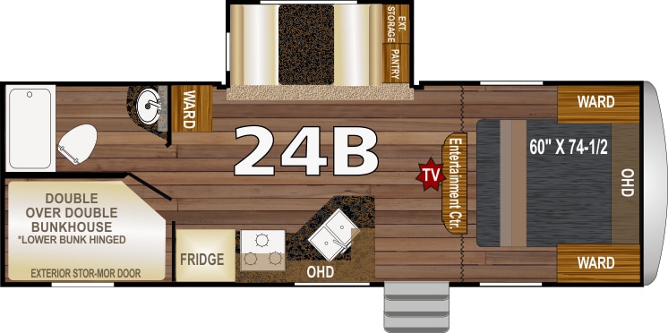 Floorplan showing slideout, beds and other features