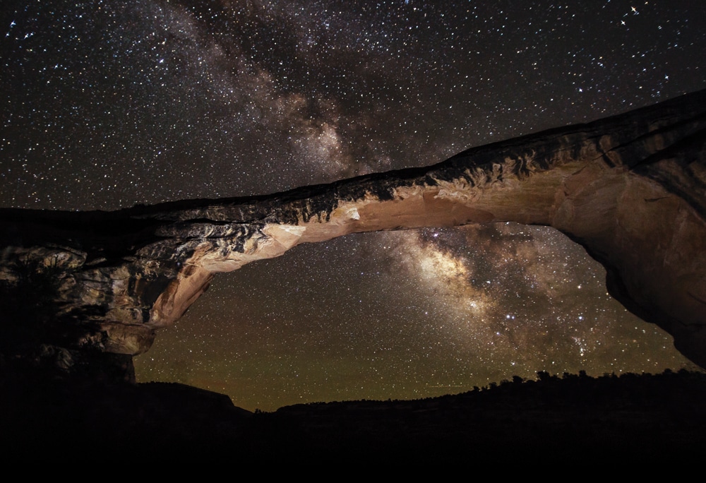 Owachomo Bridge is the smallest and thinnest of the three bridges at Natural Bridges. It is also thought to be the oldest, and is a great backdrop for an amazing stellar light show.
