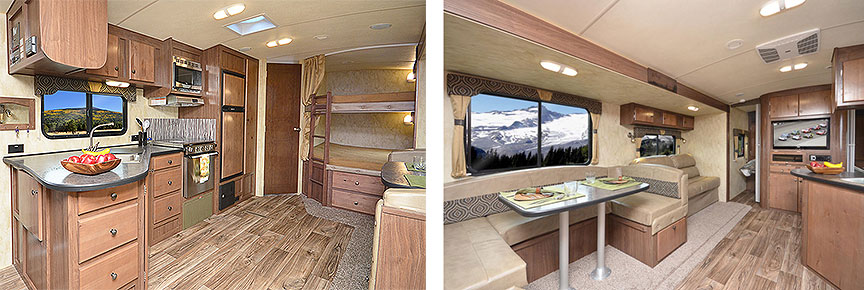 Two interior views of the Northwood Nash 29S travel trailer