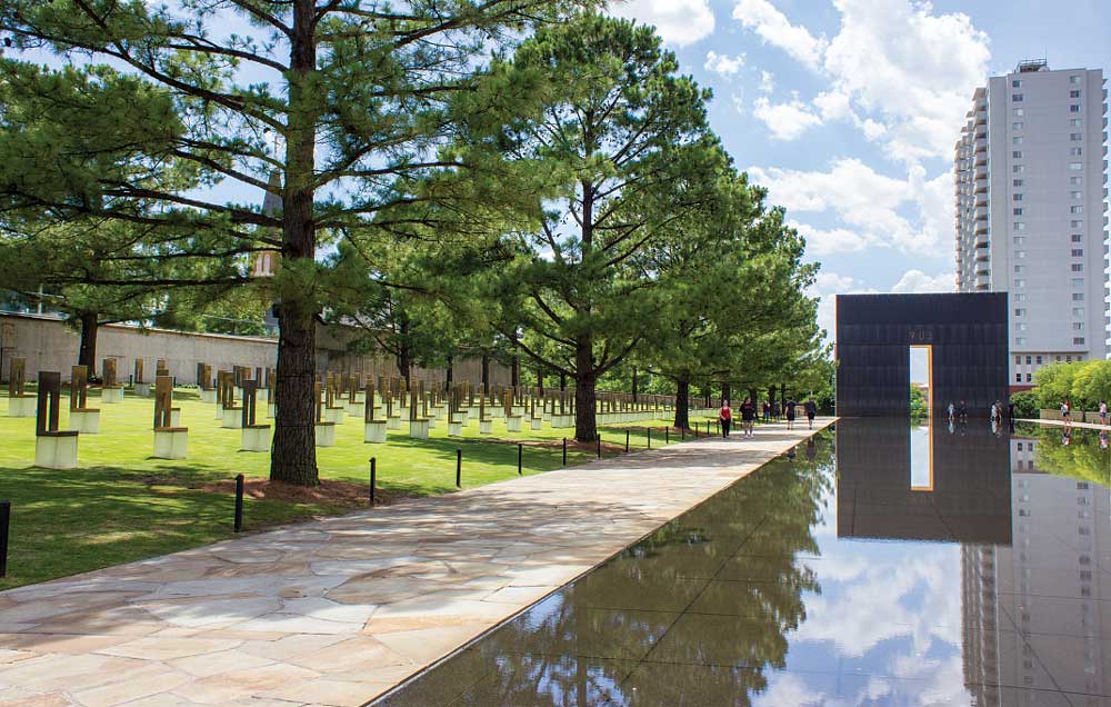 The Field of Empty Chairs at the Oklahoma City National Memorial and Museum honors the 168 people killed in the bombing of the Alfred P. Murrah Federal Building on April 19, 1995.