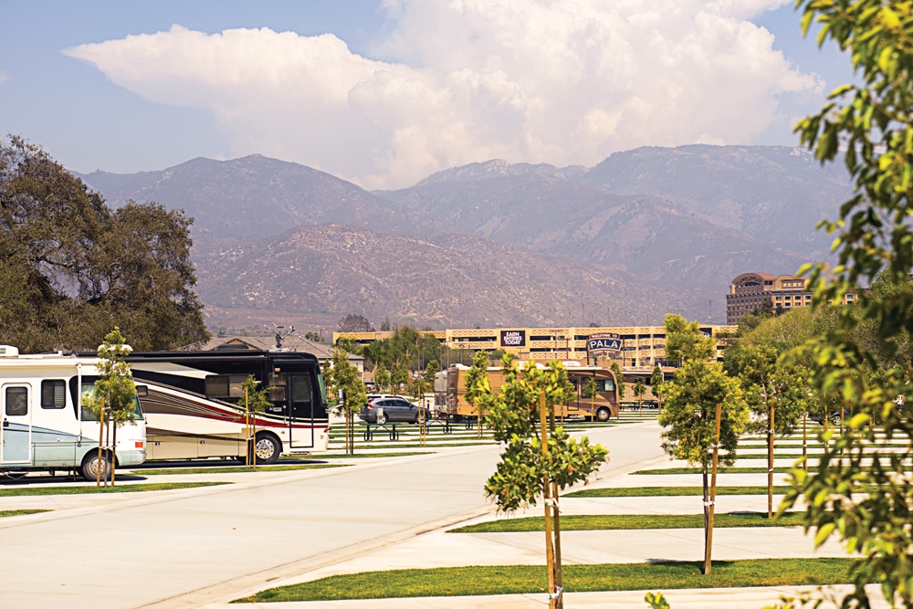 Pala Casino Spa Resort features a brand-new 10-acre RV park with 100 full-hookup sites outfitted with grass lawns and picnic tables.