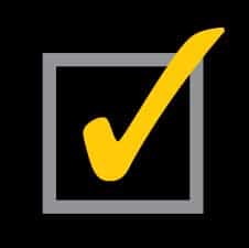 Yellow check mark in grey square over black background