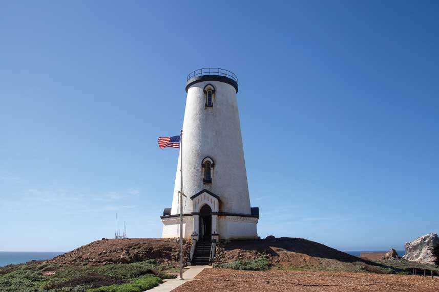 A short drive up the coast, Piedras Blancas Light Station has been without its beacon since 1949 when the lantern room was removed after suffering earthquake damage.
