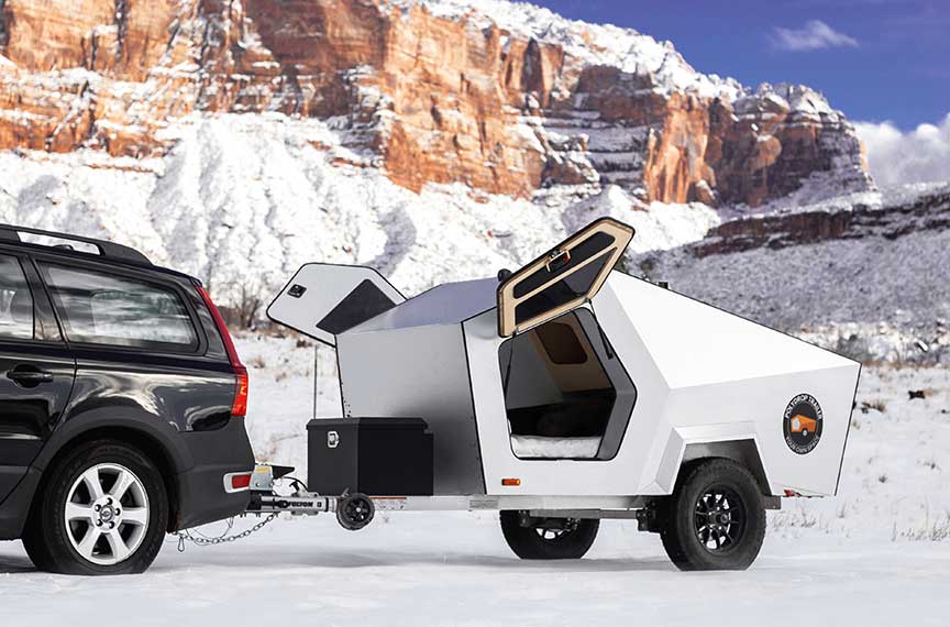 Polydrop Trailer with doors open in snow setting.