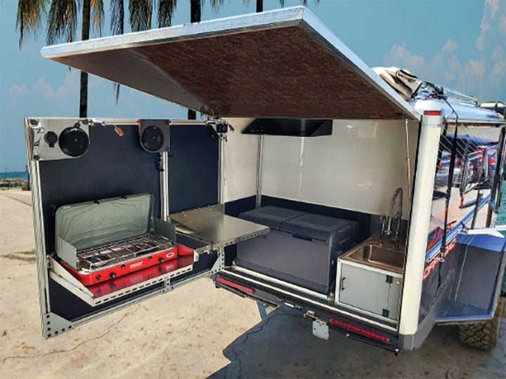 Rear exterior kitchen of RKS Purpose off-road trailer