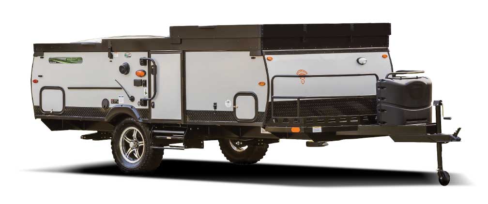 Rockwood trailer folded down for travel