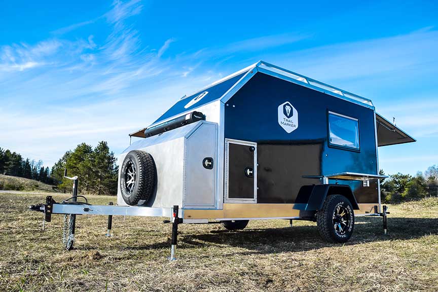 Black RollingStar trailer with tire mounted in front.