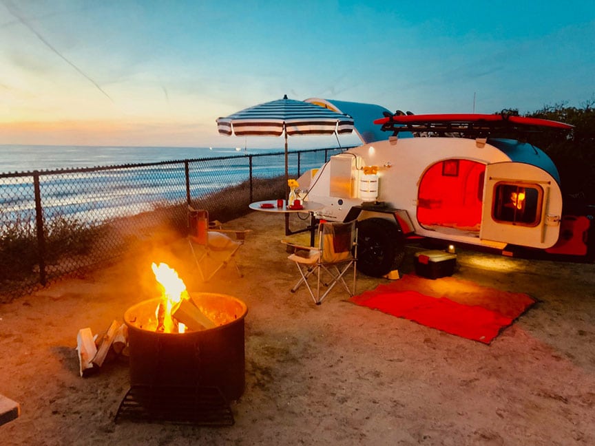 So-Cal Kascade tiny trailer and campfire