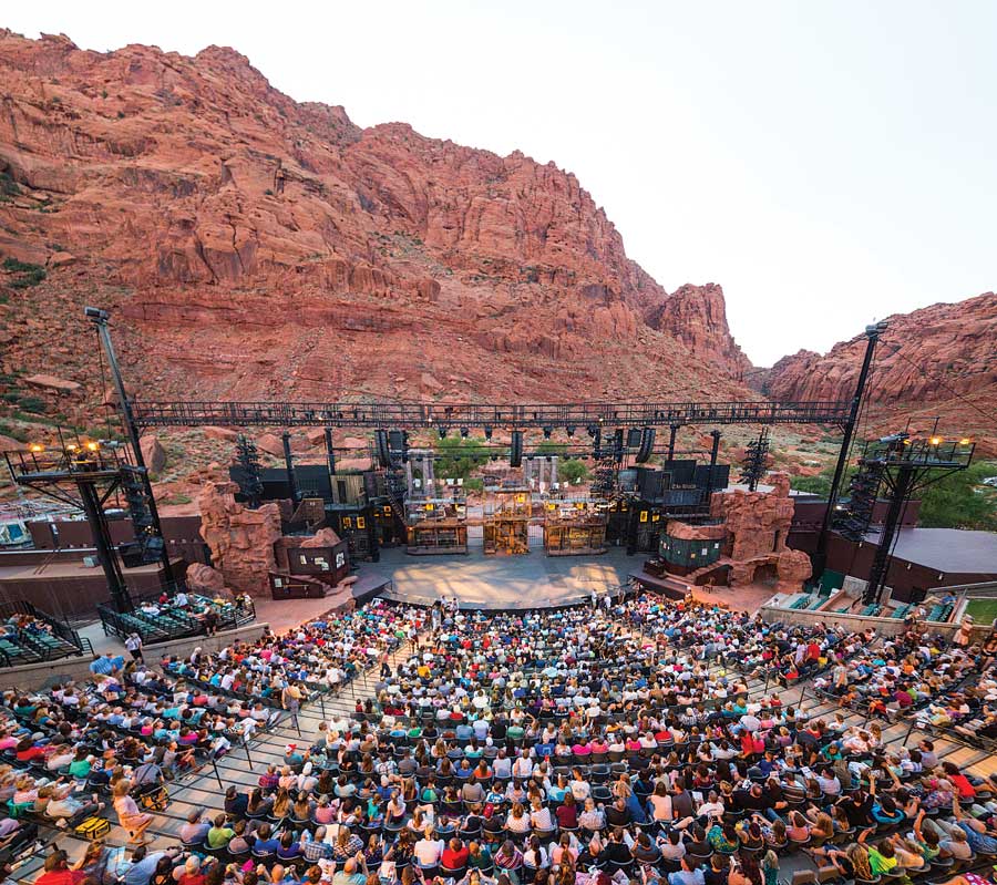 A crowd watches a performance at Tuacahn Center for the Arts about 10 miles northwest of St. George
