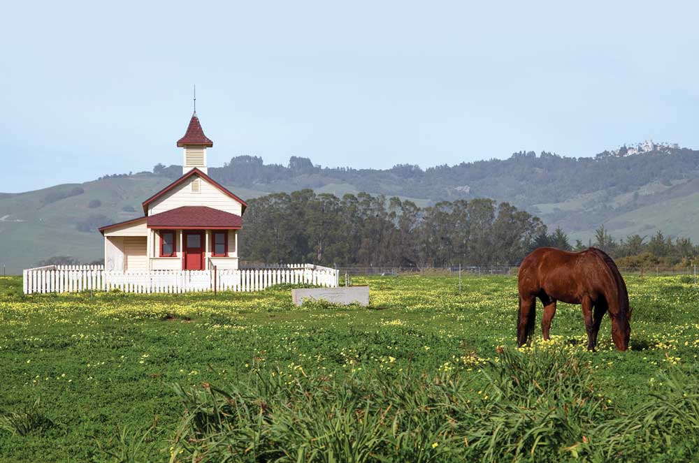 Patrons at Sebastian’s in San Simeon enjoy a view of hilltop Hearst Castle. A mercantile store opened in 1852, Sebastian’s now serves as a tasting room for Hearst Ranch Winery.