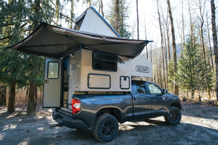 Scout Campers Olympic 2021 truck camper in woods