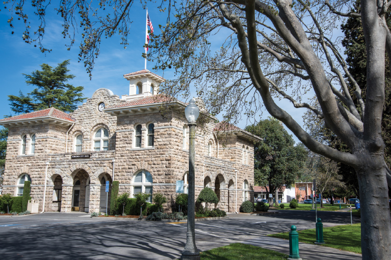 Sonoma City Hall, a national historic landmark, anchors the town’s central plaza.