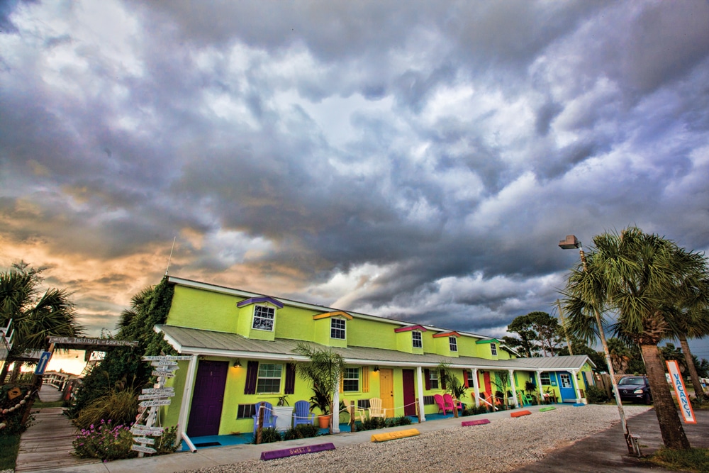 The colorful Low-Key Hideaway Motel, RV Resort and Tiki Bar is just what the name implies – a laid-back retreat.
