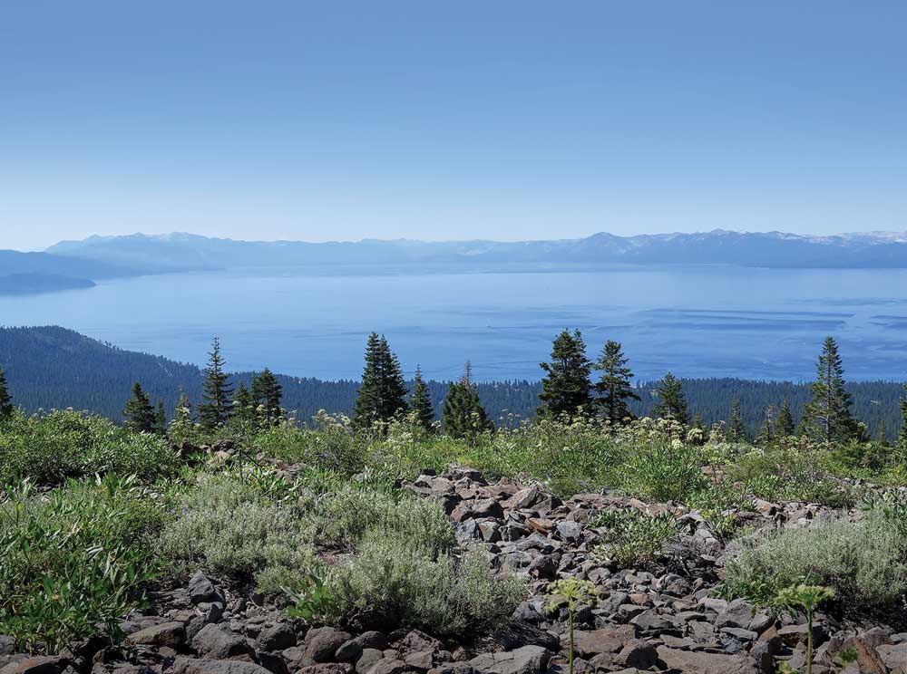 Views at every turn are spectacular as the Tahoe Rim Trail circles Lake Tahoe, which straddles the border of California and Nevada.