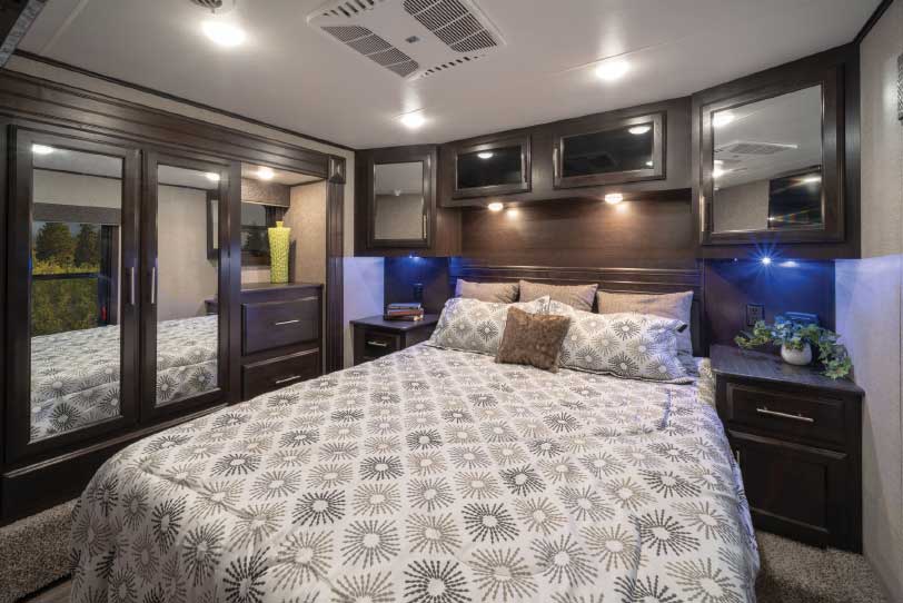 Jayco Talon 403T fifth-wheel toy hauler interior, bedroom
