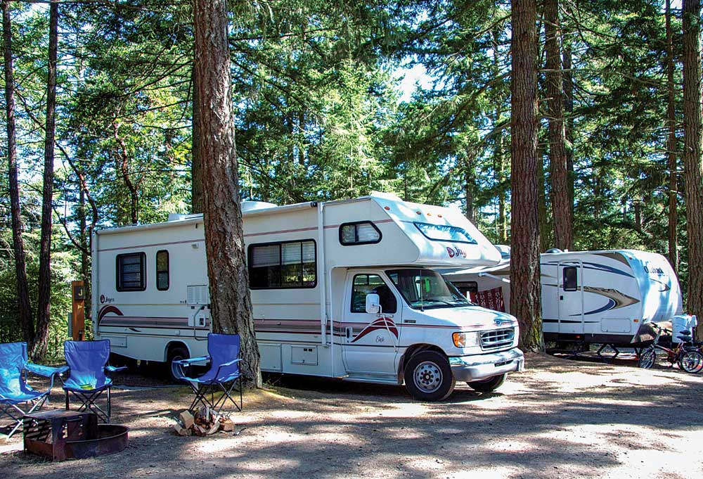 Lakedale Resort at Three Lakes is one of the rare places on San Juan Island that offers RV sites. The resort has five campsites with partial hookups. 
