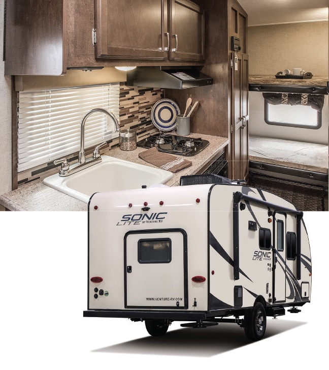 Venture RV Sonic Lite exterior, kitchen and bunkhouse