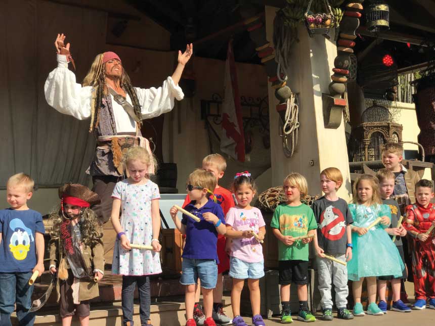 Captain Jack Sparrow recruits a fresh crew of pirates, including young Wes Puglisi in the green T-shirt.