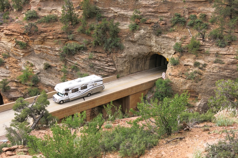Motorhomes taller than 11 feet 3 inches and wider than 7 feet 9 inches will need a $15 permit to travel through the Zion-Mount Carmel Highway tunnel, and can only drive this section of roadway during limited hours. Vehicles taller than 13 feet 1 inch are not permitted in the tunnel.
