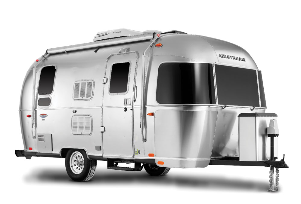 Silver Airstream on white background