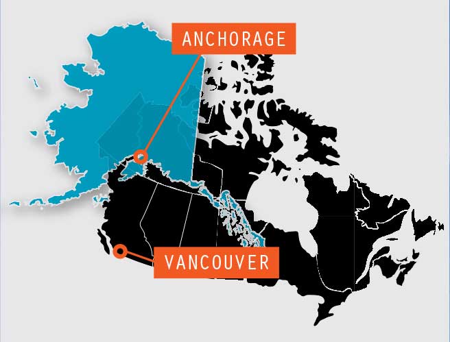 Route map Vancouver to Anchorage