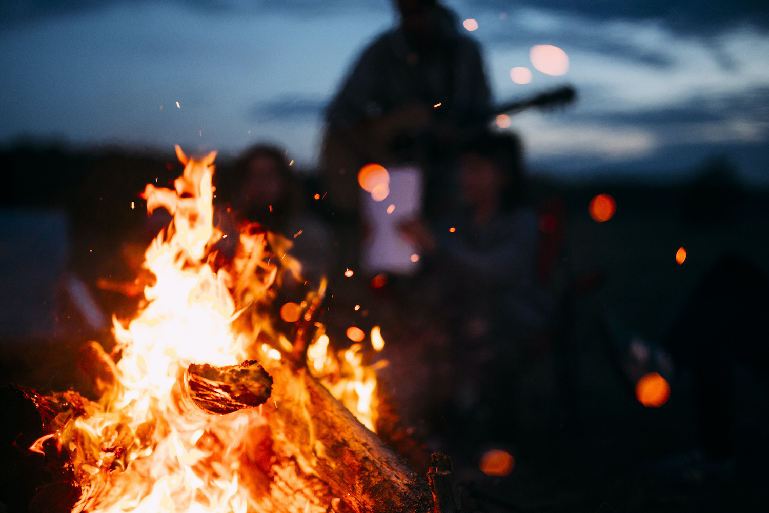 Bonfire with sparks flying around