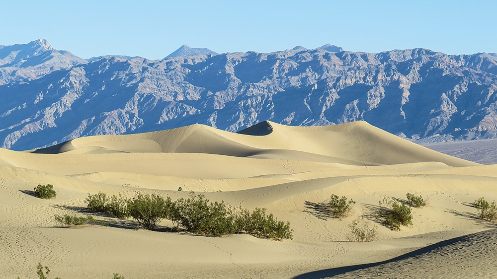 Worldwide travelers visit the ever-changing Mesquite Sand Dunes. 