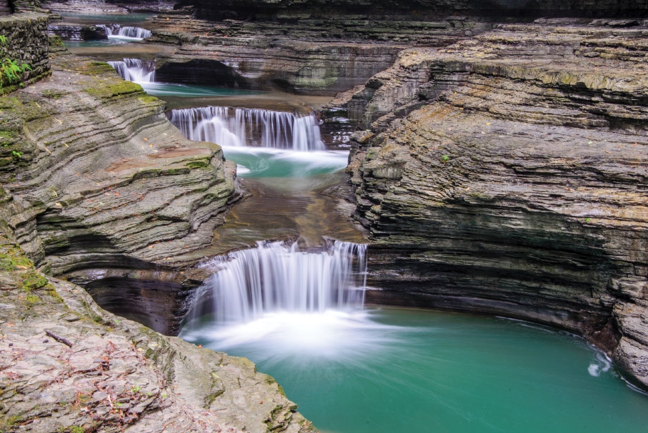 At Watkins Glen State Park, the Gorge Trail follows Glen Creek and takes visitors past many breathtaking waterfalls.