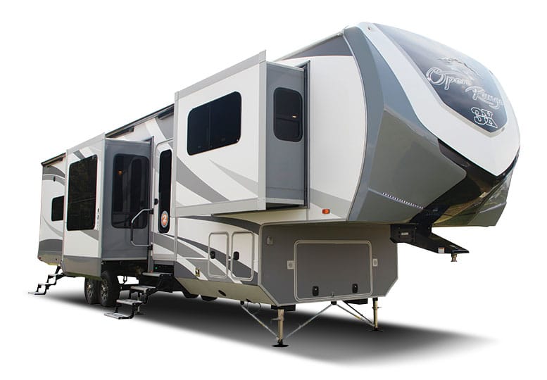 Nice fifth wheel RV with slideouts extended 