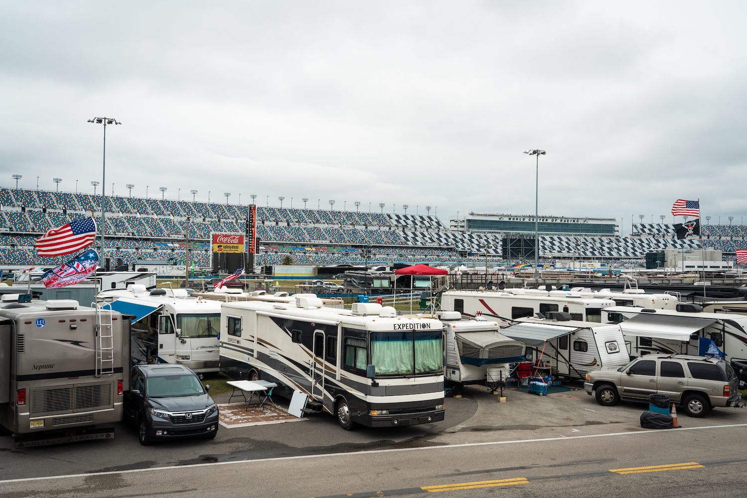 RVs at a NASCAR track