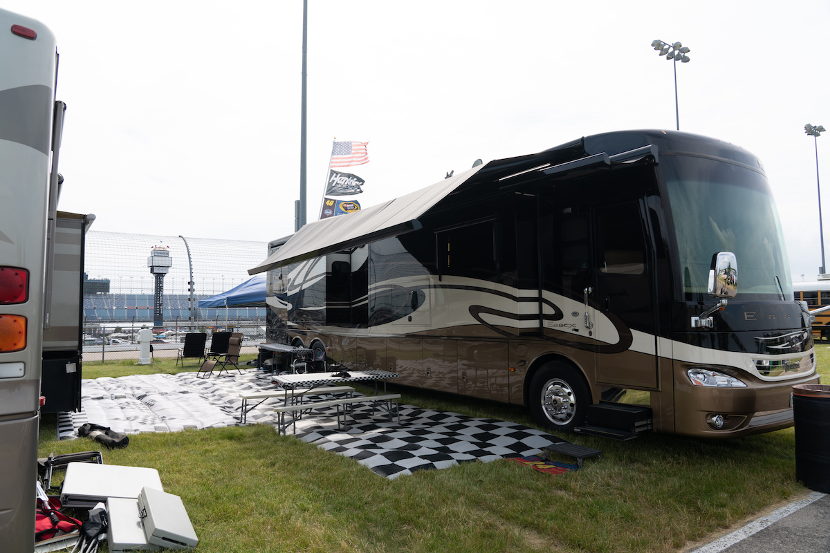 Class A Motorhome at a NASCAR track