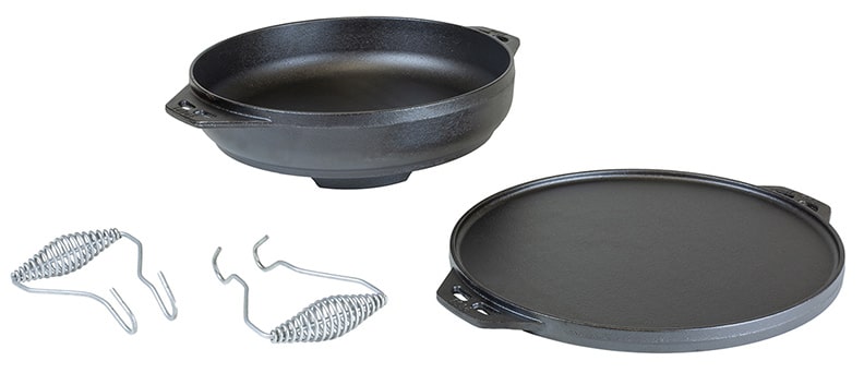 Four piece Lodge cast-iron Cook-It-All including handles.