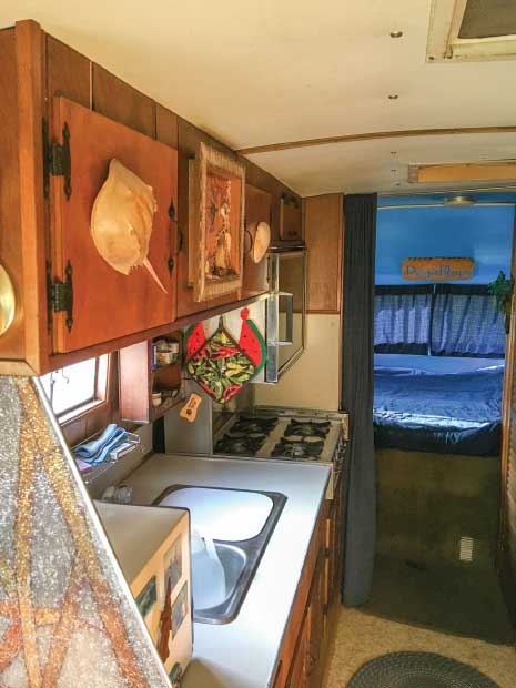 Richard Ratte gave his 1968 Travco 27-footer a nautical-themed interior.