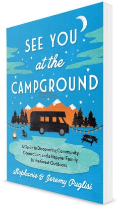 Blue "See You at the Campground" book cover with an RV graphic.