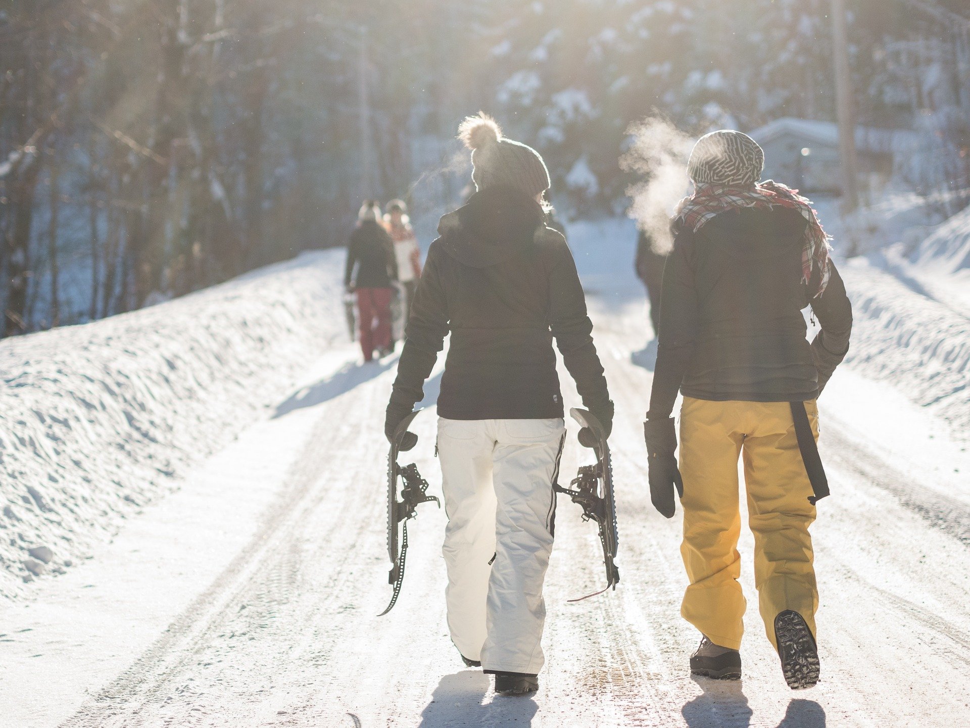 two people snowshoeing