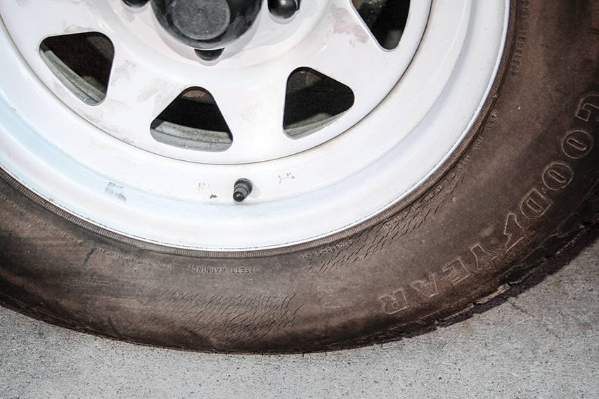 Old tires with visible cracking should be replaced to avoid failures.