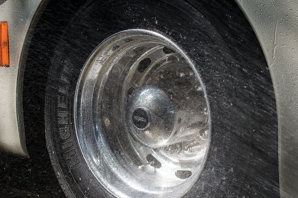 Water spraying on RV tire
