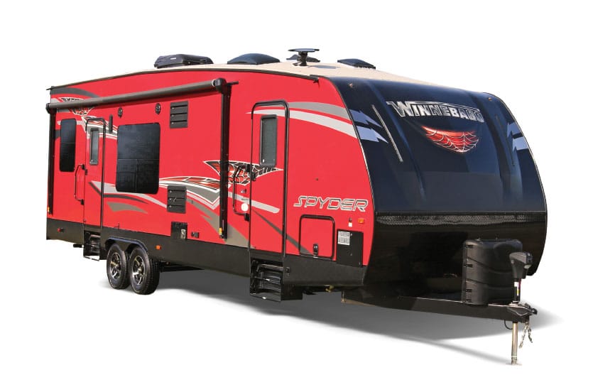 Red and black Winnebago Spyder fifth wheel