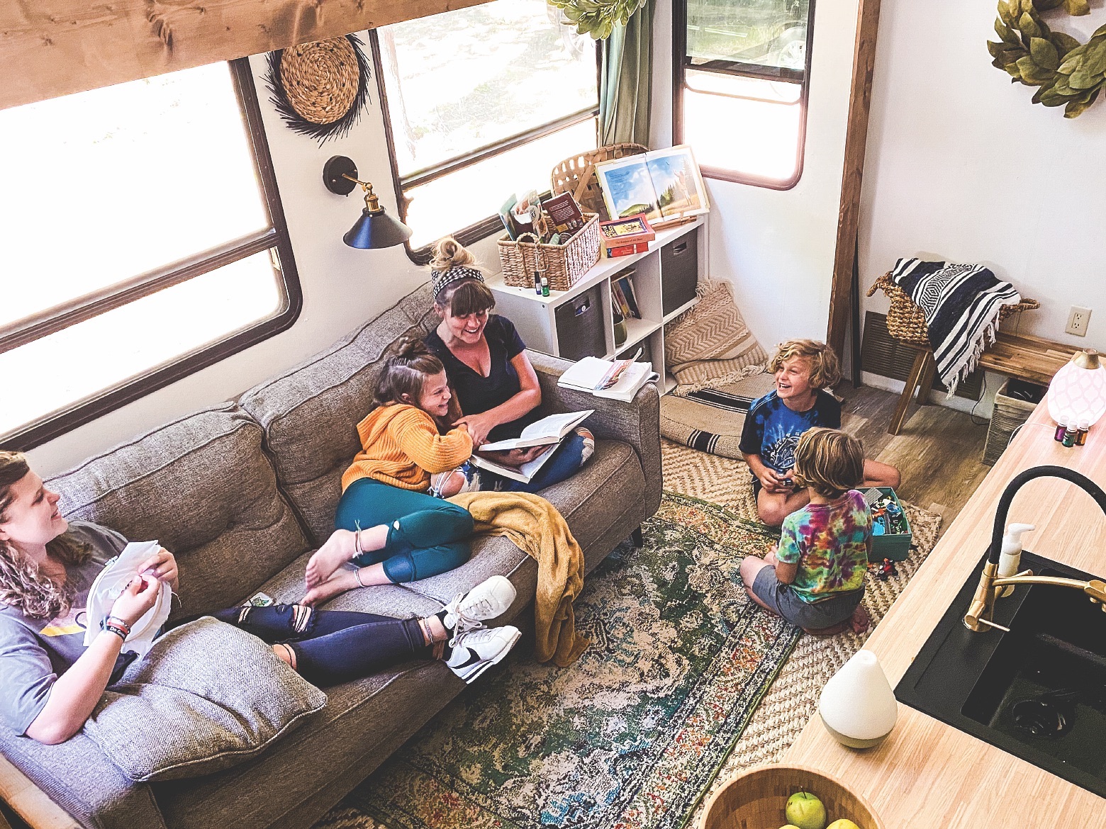 Lane Less Traveled family learning on the road in their remodeled RV